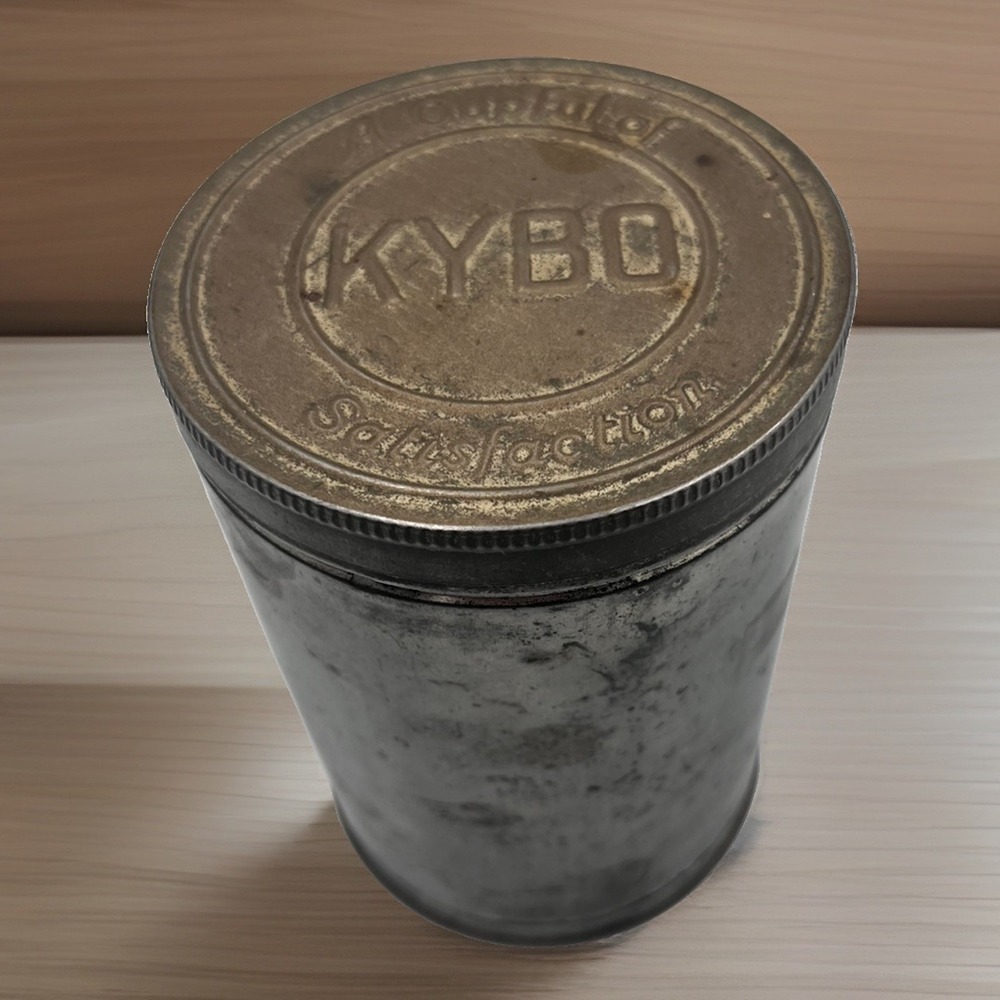 Vintage KYBO Coffee Tin "A Cupful Of Satisfaction" Empty Tin Kitchen collectible